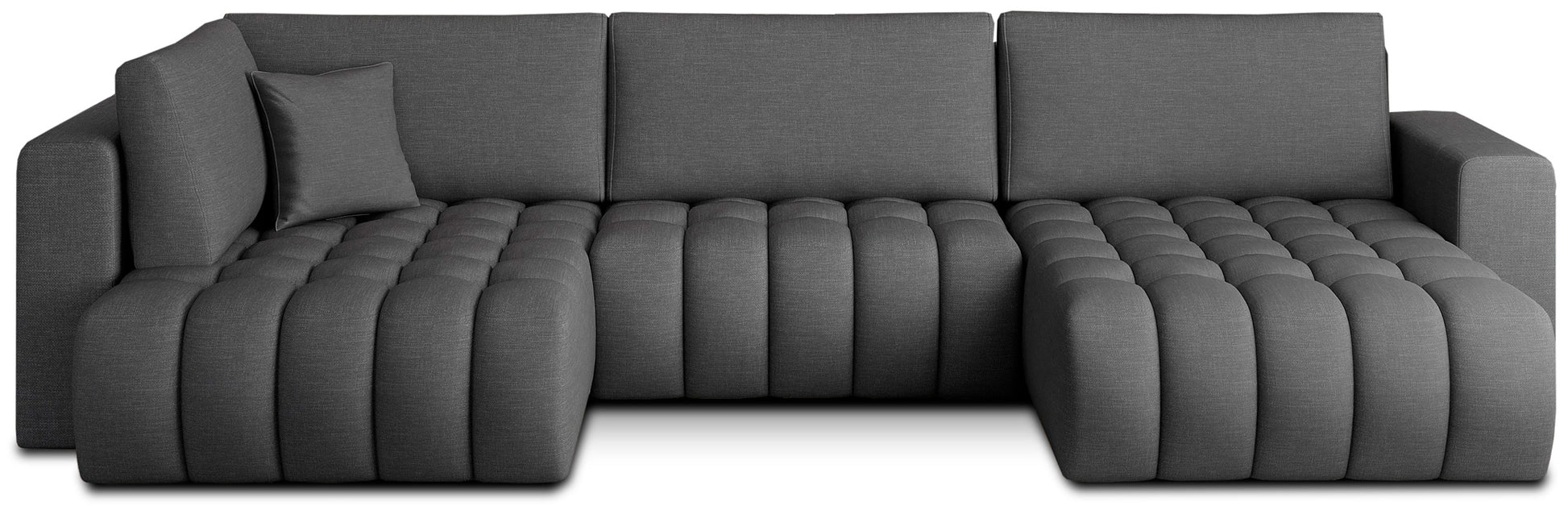 Narożnik Bonito, modułowa sofa narożna w tkaninie Flores 05 ciemnoszary, widok z przodu na białym tle