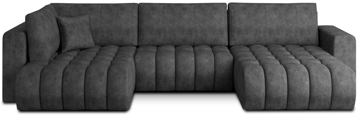 Narożnik Bonito, modułowa sofa narożna w tkaninie Leve 05 ciemnoszary, widok z przodu na białym tle
