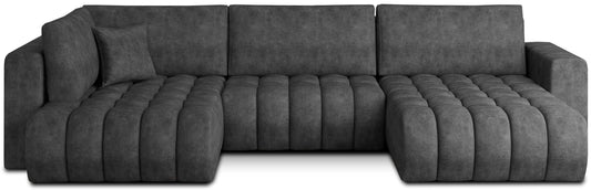 Narożnik Bonito, modułowa sofa narożna w tkaninie Leve 05 ciemnoszary, widok z przodu na białym tle