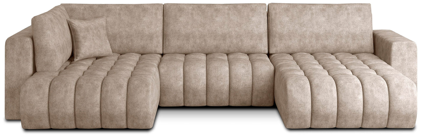 Narożnik Bonito, modułowa sofa narożna w tkaninie Leve 18 beżowy, widok z przodu na białym tle