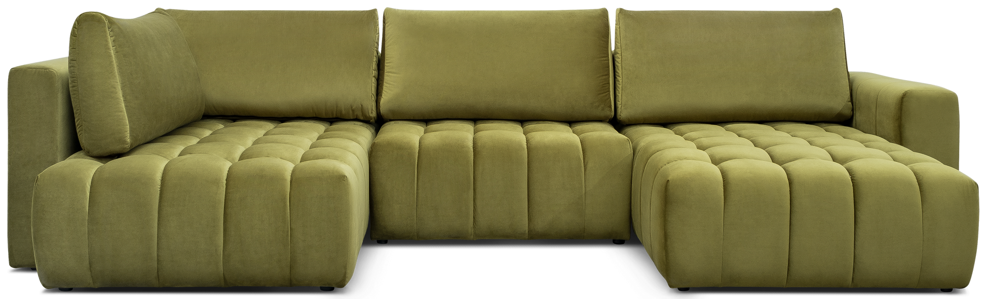Narożnik Bonito, modułowa sofa narożna w tkaninie Loco 33 jasnozielony, widok z przodu na białym tle