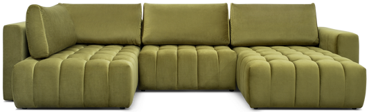 Narożnik Bonito, modułowa sofa narożna w tkaninie Loco 33 jasnozielony, widok z przodu na białym tle