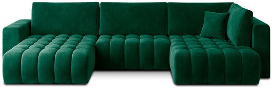 Narożnik Bonito, modułowa sofa narożna w tkaninie Lukso 35 zielony, widok z przodu na białym tle