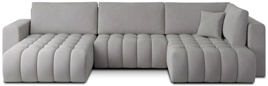 Narożnik Bonito, modułowa sofa narożna w tkaninie Nube 03 jasnoszary, widok z przodu na białym tle
