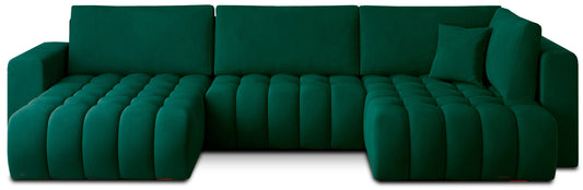 Narożnik Bonito, modułowa sofa narożna w tkaninie Nube 35 zielony, widok z przodu na białym tle