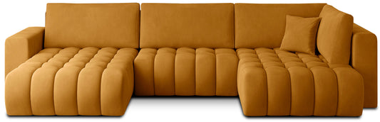 Narożnik Bonito, modułowa sofa narożna w tkaninie Nube 45 żółty, widok z przodu na białym tle