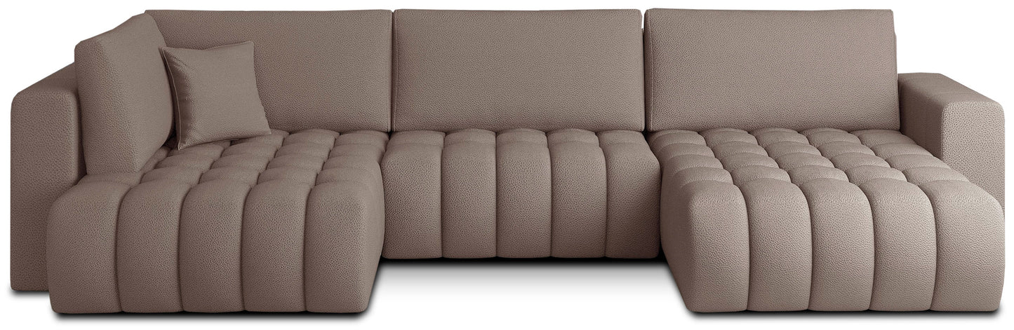 Narożnik Bonito, modułowa sofa narożna w tkaninie Savoi 07 beżowy, widok z przodu na białym tle