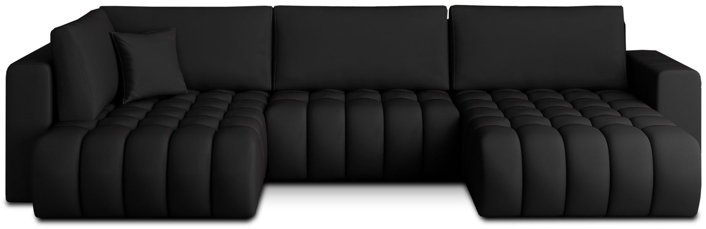 Narożnik Bonito, modułowa sofa narożna w tkaninie Softis 11 czarny, widok z przodu na białym tle