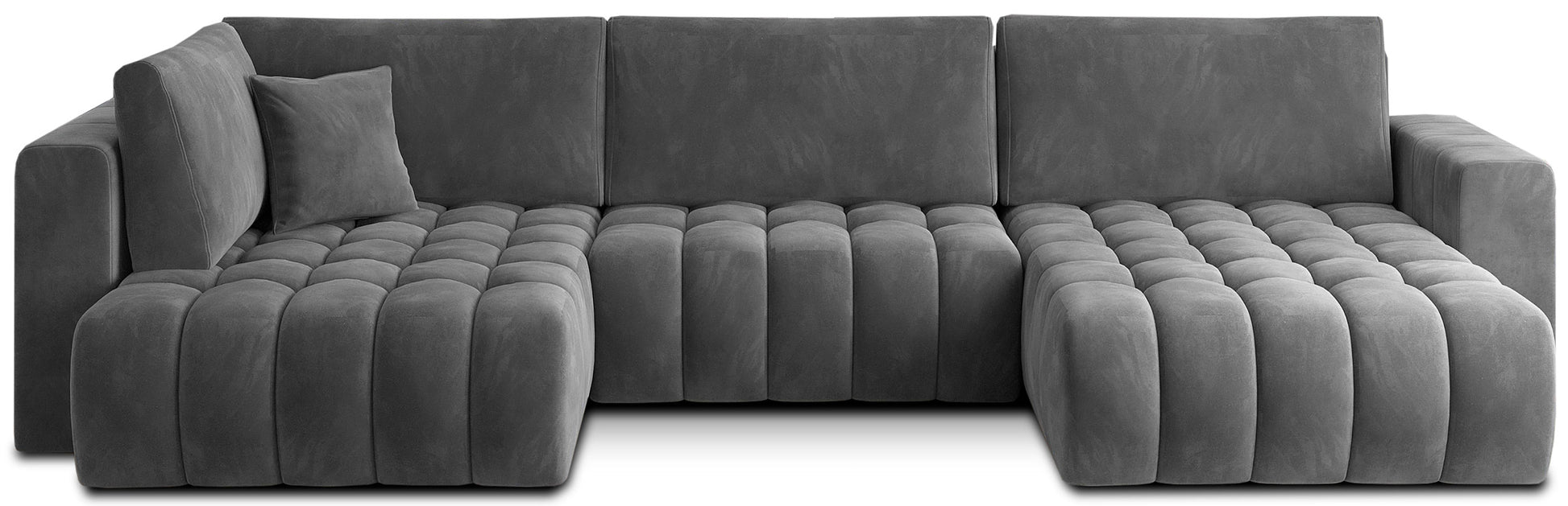 Narożnik Bonito, modułowa sofa narożna w tkaninie Sola 06 szary, widok z przodu na białym tle