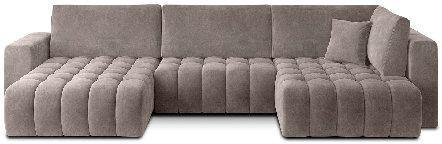 Narożnik Bonito, modułowa sofa narożna w tkaninie Sola 18 jasnobezowy, widok z przodu na białym tle