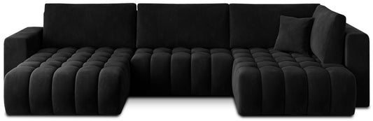 Narożnik Bonito, modułowa sofa narożna w tkaninie Velvetmat 10 czarny, widok z przodu na białym tle