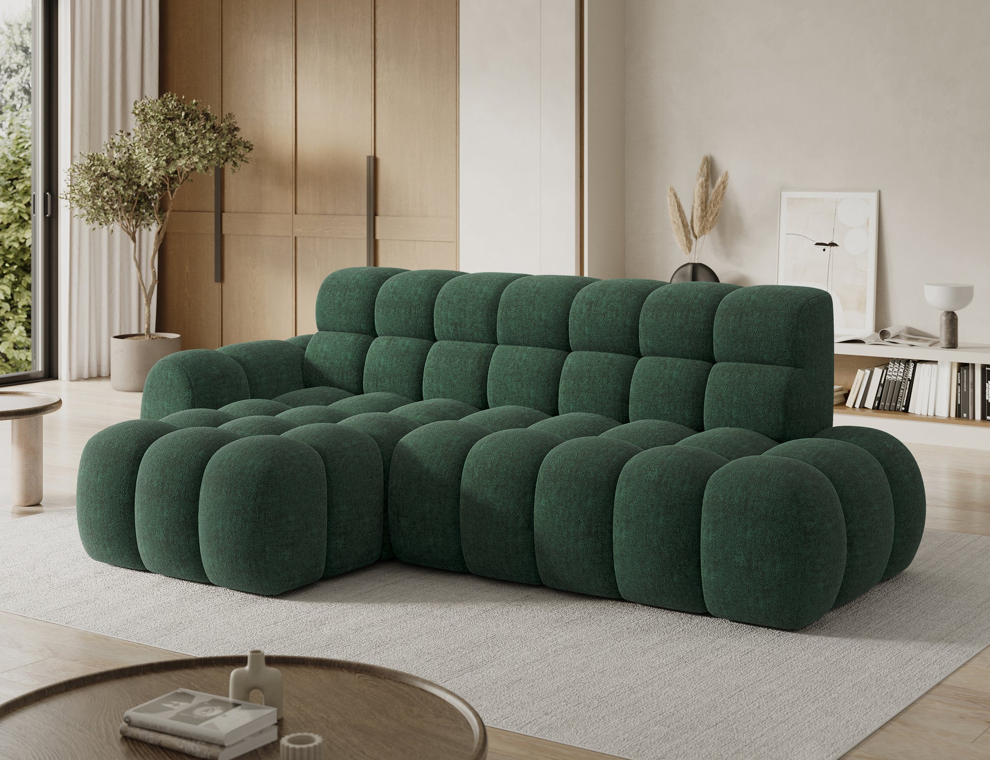 Narożnik Ceedro Amore 35 w ciemnej zieleni – nowoczesny design, wyjątkowy komfort i stylowa aranżacja wnętrza.