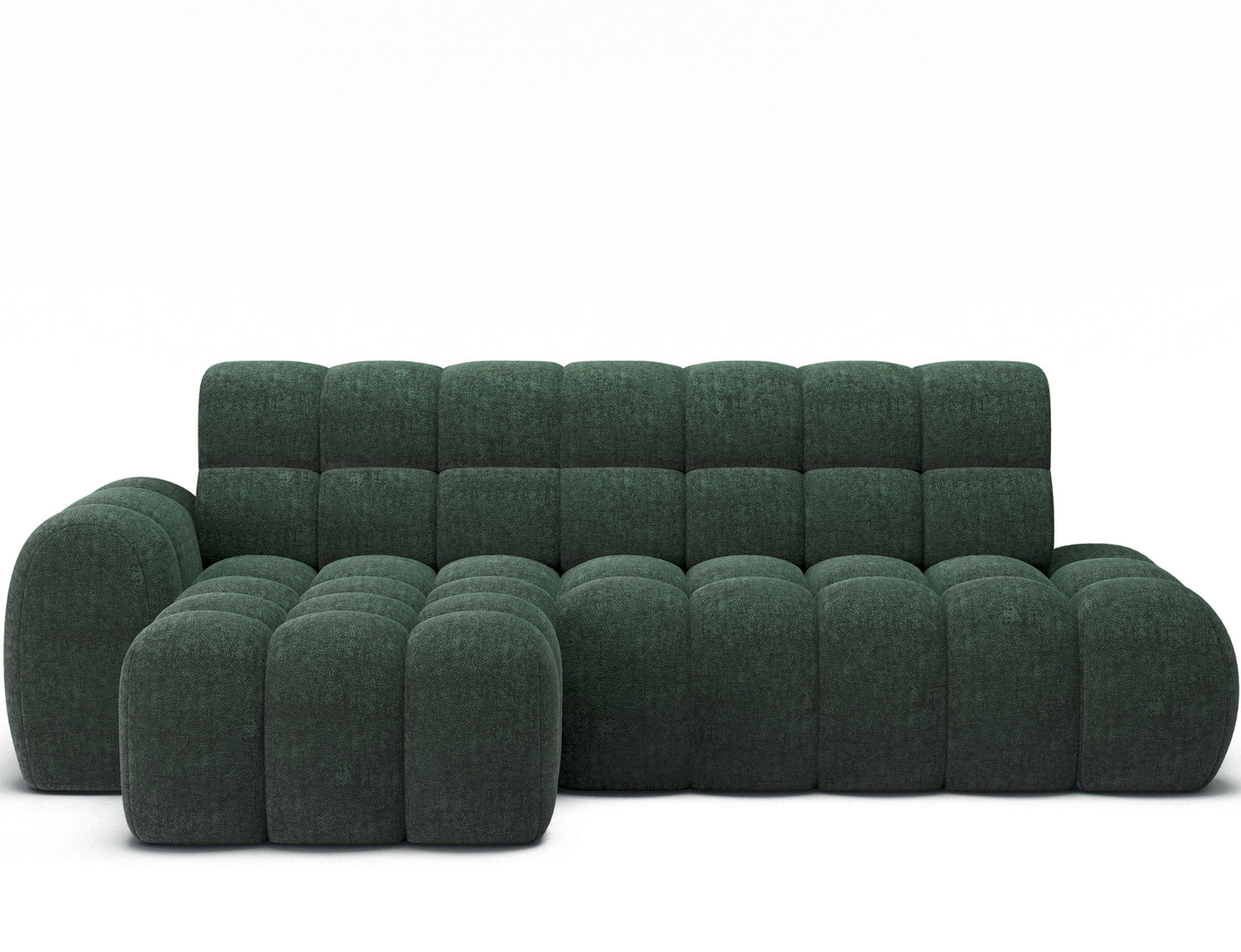 Narożnik Ceedro Amore 35 ciemnozielony – lewostronny, nowoczesny, modułowy design i głęboki kolor do eleganckiego salonu.