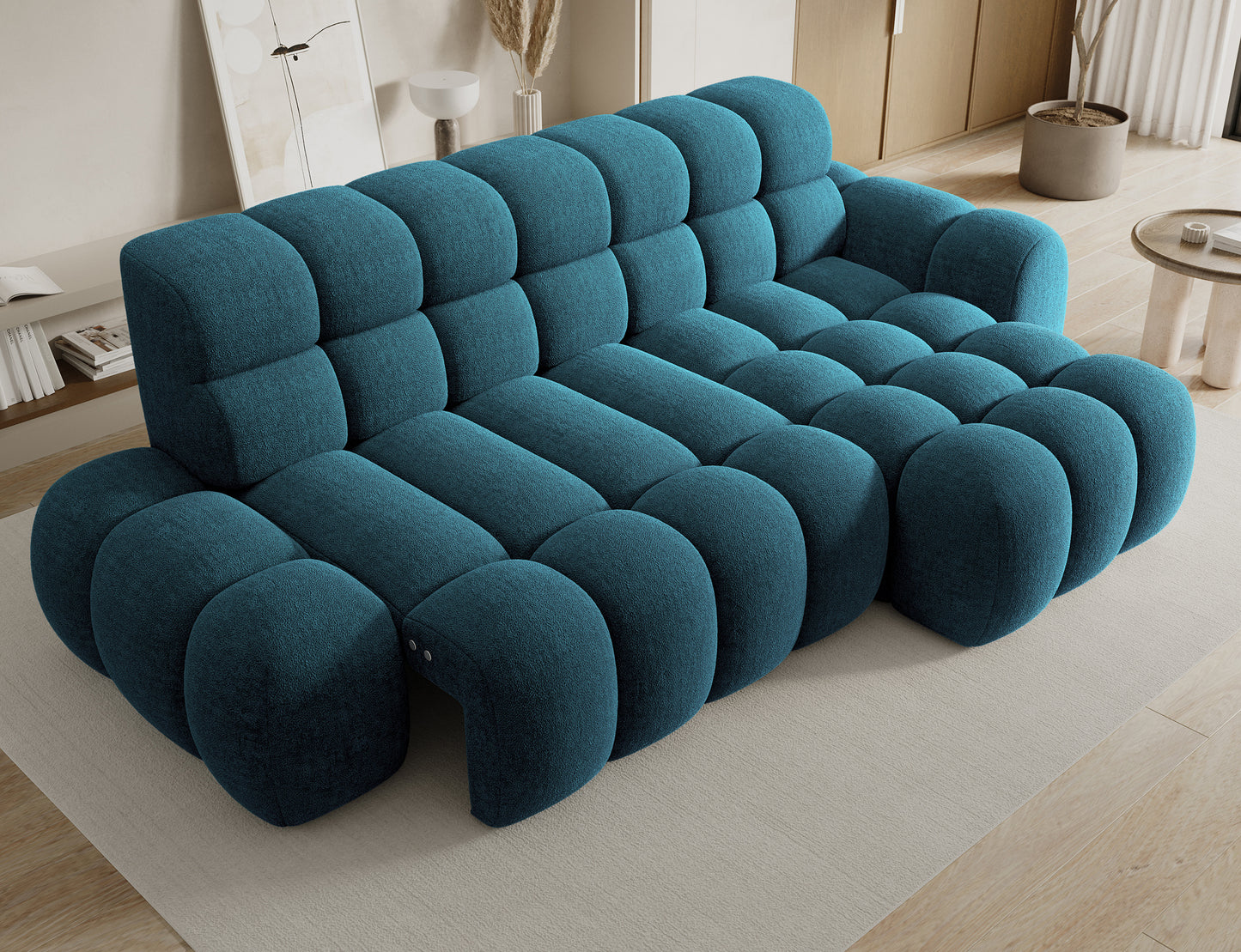 Narożnik Ceedro prawy Amore 40 – rozłożona funkcja spania, elegancki granatowy design i pełen komfort na co dzień i na noc.