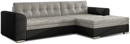 Narożnik Conforti prawy w tkaninie Berlin 01 szarej oraz Soft 11 czarnej wyróżnia się nowoczesnym designem i eleganckim kontrastowym wykończeniem. Komfortowy narożnik do salonu zapewnia wygodne miejsce do codziennego relaksu i doskonale pasuje do współczesnych wnętrz.
