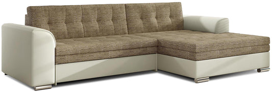 Narożnik Conforti prawy w tkaninie Berlin 03 ciemnobeżowej oraz Soft 33 beżowej wyróżnia się nowoczesnym designem i eleganckim wykończeniem. Komfortowy narożnik do salonu zapewnia wygodne miejsce do codziennego relaksu i doskonale pasuje do jasnych aranżacji wnętrz.