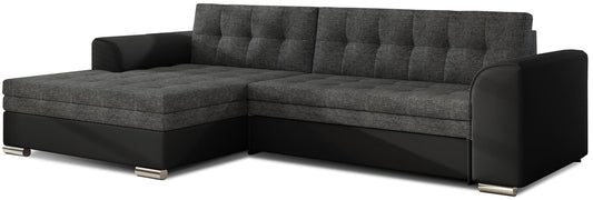 Narożnik Conforti, narożnik w tkaninie Sawana 05 ciemnoszary z bokami Soft 11 czarny, widok z przodu na białym tle