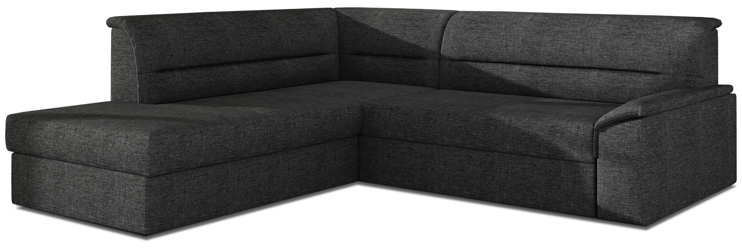 Ciemnoszary narożnik Elano lewy w tkaninie Sawana 05 wyróżnia się nowoczesnym designem, prostą bryłą oraz eleganckim wykończeniem. Komfortowy narożnik do salonu zapewnia wygodne miejsce do codziennego relaksu i doskonale wpisuje się w modne aranżacje wnętrz.