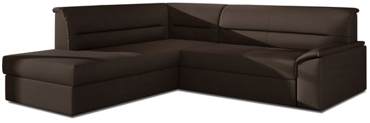 Brązowy narożnik Elano lewy w tkaninie Soft 66 wyróżnia się nowoczesnym designem, prostą bryłą oraz eleganckim wykończeniem. Komfortowy narożnik do salonu zapewnia wygodne miejsce do codziennego relaksu i doskonale wpisuje się w klasyczne oraz nowoczesne aranżacje wnętrz.
