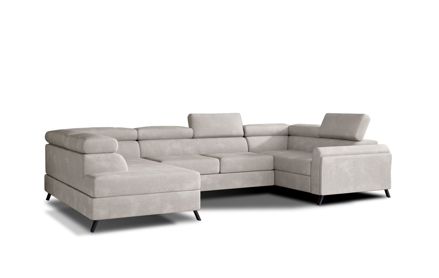 Stylowy beżowy narożnik Escada Paros 02 z funkcją relaks i metalowymi nogami, elegancki mebel do nowoczesnego wnętrza.