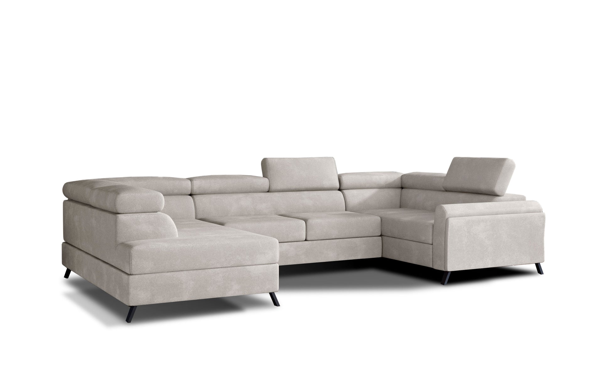 Stylowy beżowy narożnik Escada Paros 02 z funkcją relaks i metalowymi nogami, elegancki mebel do nowoczesnego wnętrza.