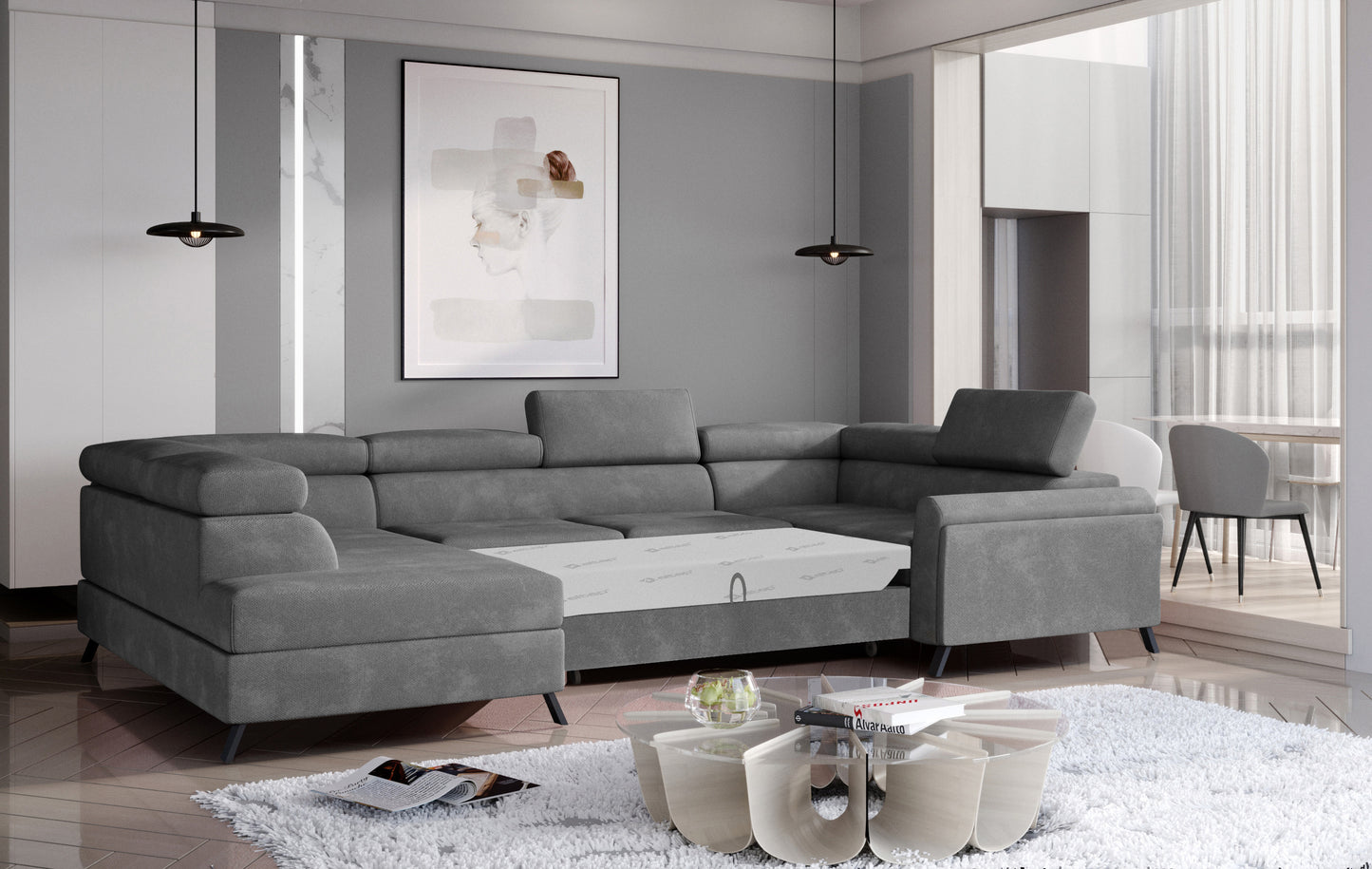 Narożnik Escada lewy Paros 06 ciemnoszary z funkcją spania – nowoczesny, komfortowy mebel do salonu w stylu minimalistycznym.