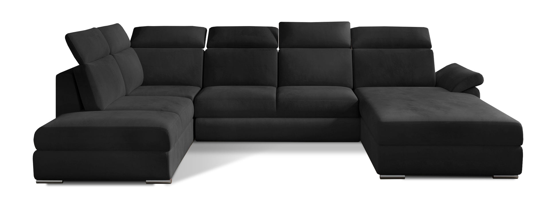 Ciemnoszary narożnik Evanell w tkaninie Monolith 97 to nowoczesna sofa do salonu z funkcją spania i regulowanymi zagłówkami, idealna dla rodzin szukających wygodnego i eleganckiego narożnika do dużego wnętrza