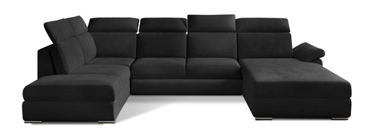 Ciemnoszary narożnik Evanell w tkaninie Monolith 97 to nowoczesna sofa do salonu z funkcją spania i regulowanymi zagłówkami, idealna dla rodzin szukających wygodnego i eleganckiego narożnika do dużego wnętrza