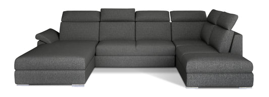 Minimalistyczny narożnik Evanell w kolorze ciemnoszarym, wykonany z tkaniny Inari 96, świetnie sprawdzi się w nowoczesnym salonie, oferując wygodne miejsce do relaksu oraz stonowany design dopasowany do różnych aranżacji wnętrz