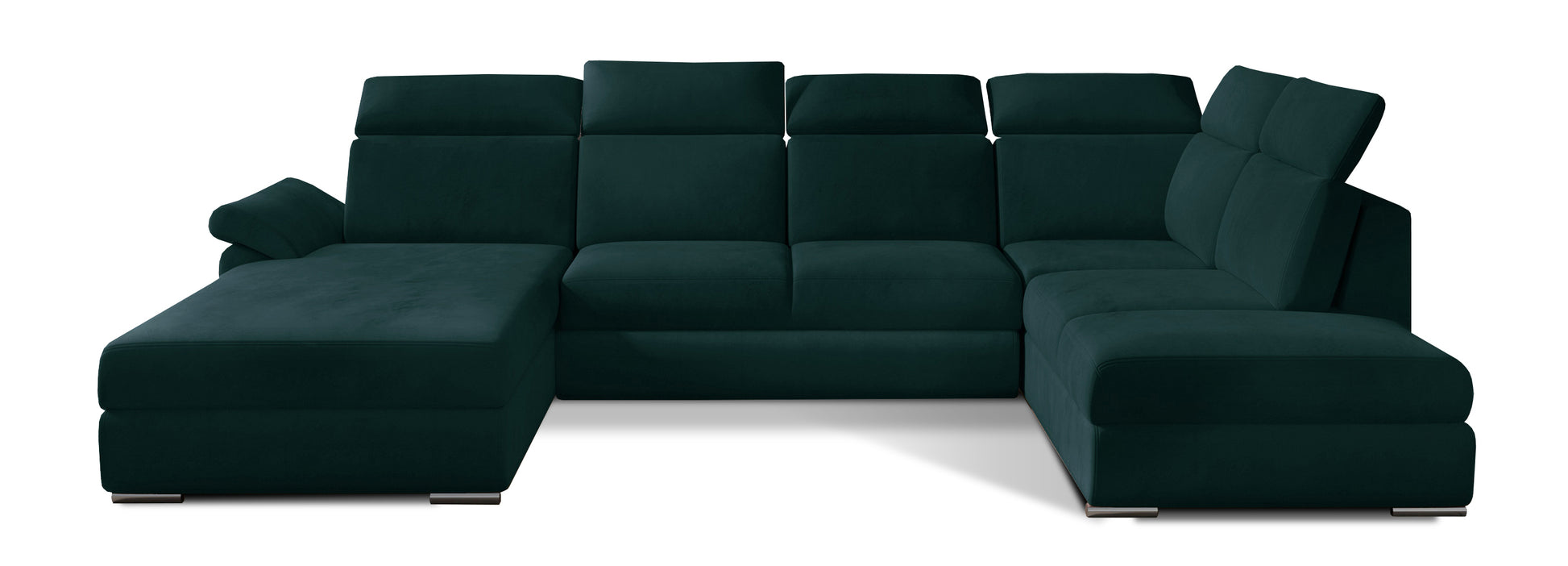 Wyrazisty narożnik Evanell w zielonym kolorze z tkaniny Matt Velvet 75 przyciąga uwagę eleganckim wyglądem i miękką strukturą materiału, tworząc stylowe i komfortowe miejsce do wypoczynku w nowoczesnym salonie