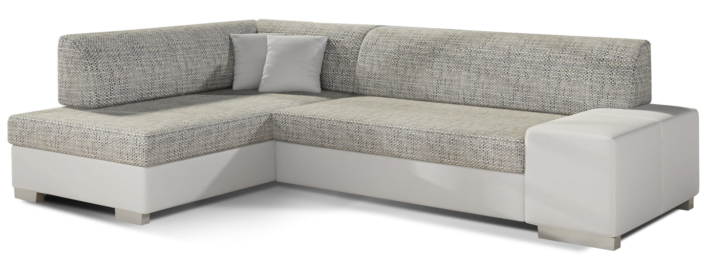 Narożnik Fabio ELTAP, układ lewy, tkaniny Berlin 01 szary i Soft 17 biały – packshot na białym tle