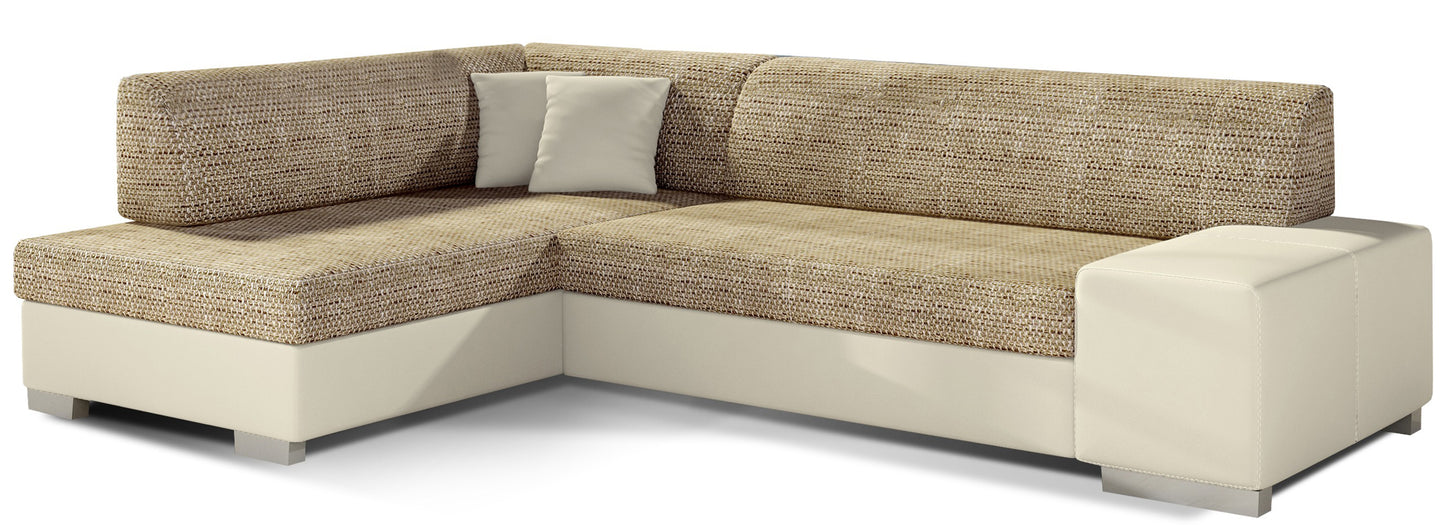 Narożnik Fabio ELTAP, układ lewy, tkaniny Berlin 03 beżowy i Soft 33 beżowy – packshot na białym tle