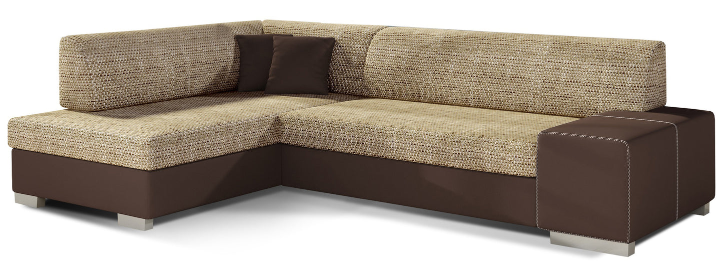 Narożnik Fabio ELTAP, układ lewy, tkaniny Berlin 03 beżowy i Soft 66 brązowy – packshot na białym tle