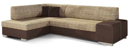 Narożnik Fabio ELTAP, układ lewy, tkaniny Berlin 03 beżowy i Soft 66 brązowy – packshot na białym tle