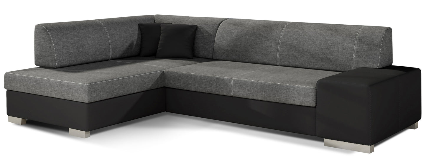 Narożnik Fabio ELTAP, układ lewy, tkaniny Sawana 05 szary i Soft 11 czarny – packshot na białym tle