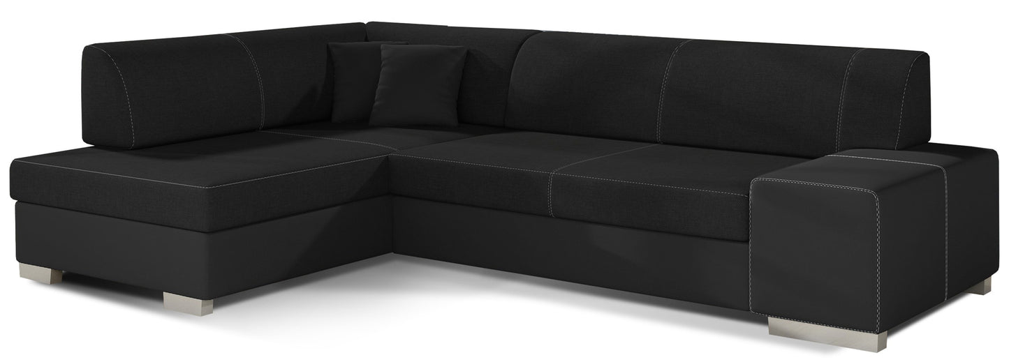 Narożnik Fabio ELTAP, układ lewy, tkaniny Sawana 14 czarny i Soft 11 czarny – packshot na białym tle