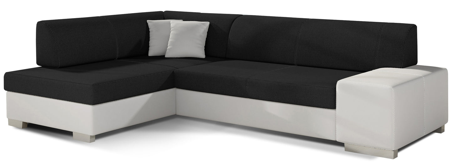 Narożnik Fabio ELTAP, układ lewy, tkaniny Sawana 14 czarny i Soft 17 biały – packshot na białym tle