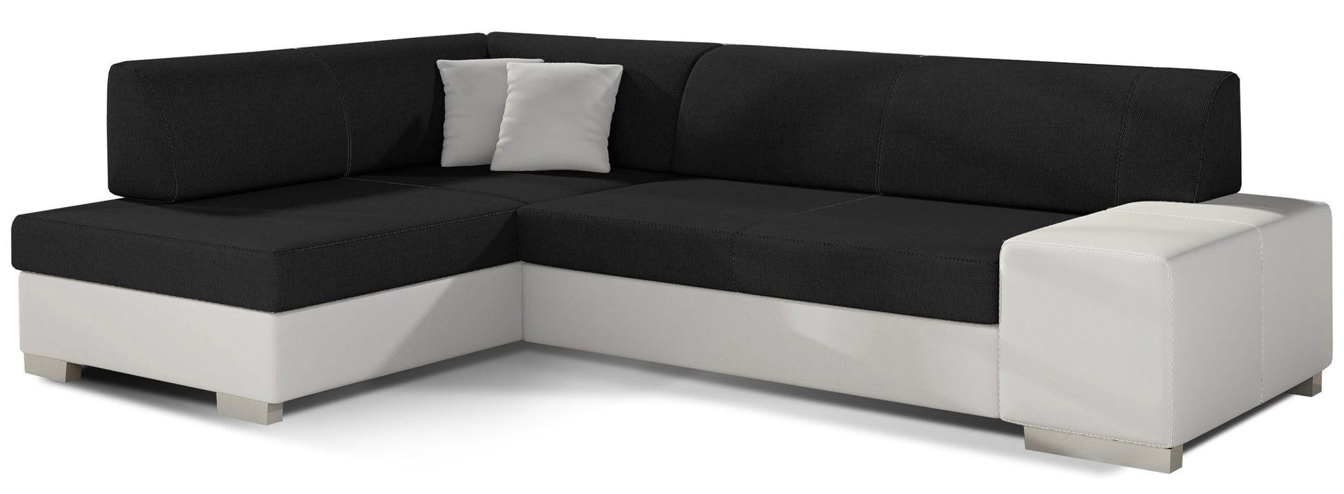 Narożnik Fabio ELTAP, układ lewy, tkaniny Sawana 14 czarny i Soft 17 biały – packshot na białym tle