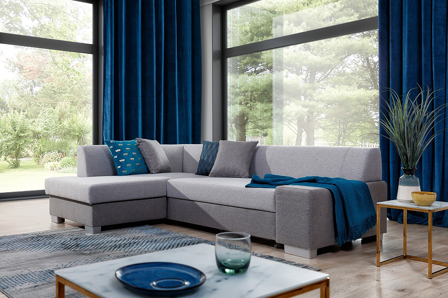 Narożnik Fabio ELTAP w aranżacji salonu, układ lewy, tapicerka Sawana 21 / Sawana 05