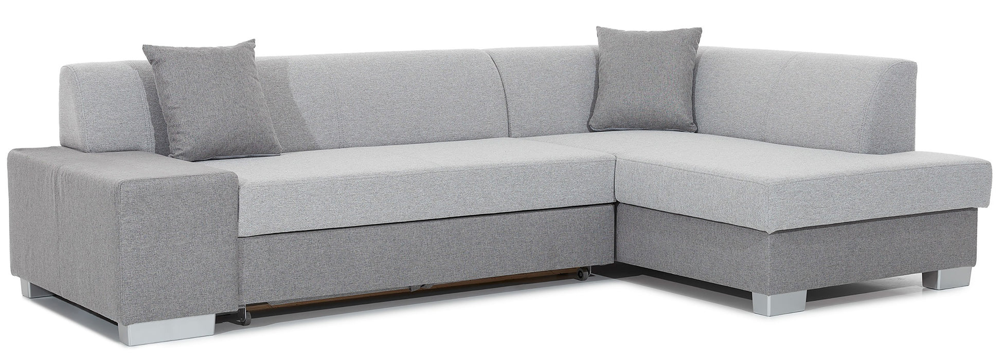 Narożnik Fabio ELTAP, układ prawy, tkaniny Sawana 21 jasnoszary i Sawana 05 szary – packshot na białym tle