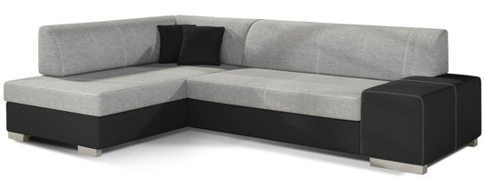 Narożnik Fabio ELTAP, układ lewy, tkaniny Sawana 21 jasnoszary i Sawana 14 czarny – packshot na białym tle