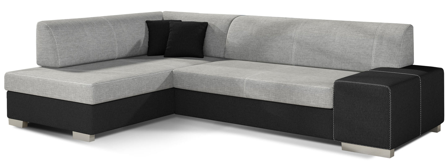 Narożnik Fabio ELTAP, układ lewy, tkaniny Sawana 21 jasnoszary i Soft 11 czarny – packshot na białym tle
