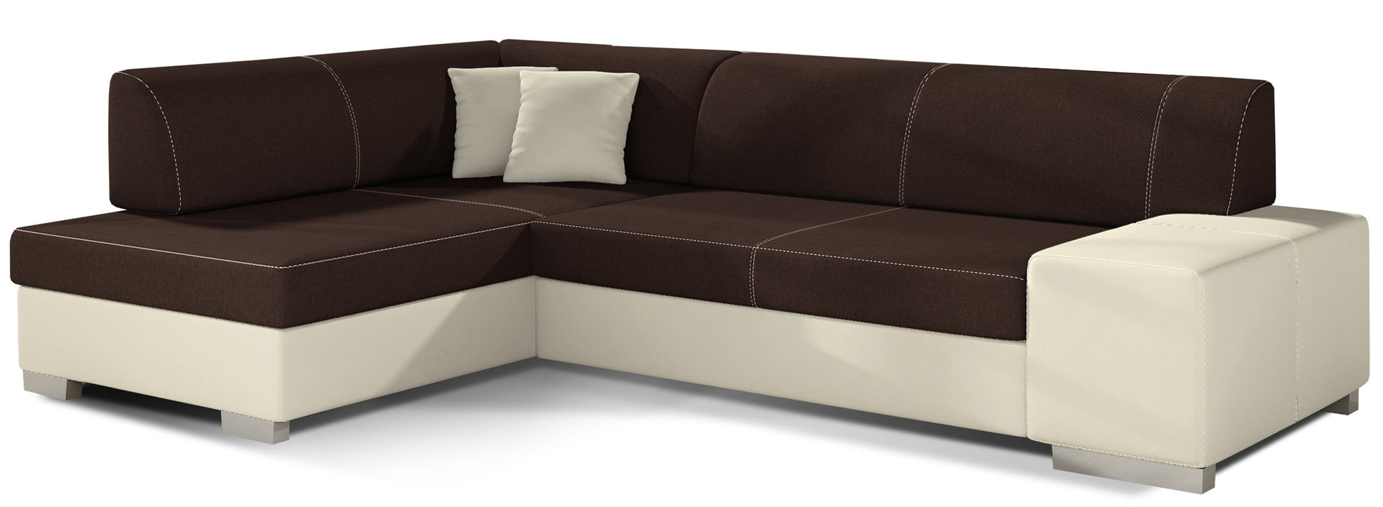 Narożnik Fabio ELTAP, układ lewy, tkaniny Sawana 26 brązowy i Soft 33 beżowy – packshot na białym tle