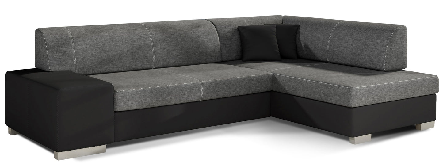 Narożnik Fabio ELTAP, układ prawy, tapicerka Sawana 05 szary i Soft 11 czarny – widok główny, model z funkcją spania