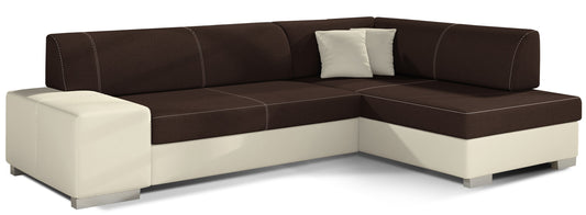 Narożnik Fabio ELTAP, układ prawy, tkaniny Sawana 26 brązowy i Soft 33 beżowy – widok główny, z funkcją spania