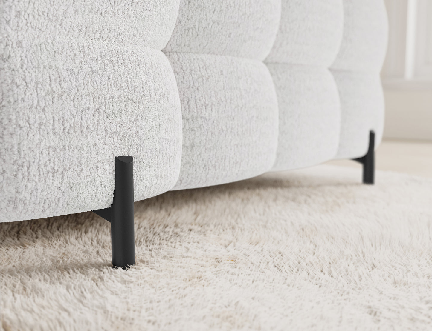 Szczegółowe zdjęcie narożnika Fectory w białym kolorze. Wysokiej jakości materiał i nowoczesny design. Zobacz, jak wygląda ten wyjątkowy mebel.