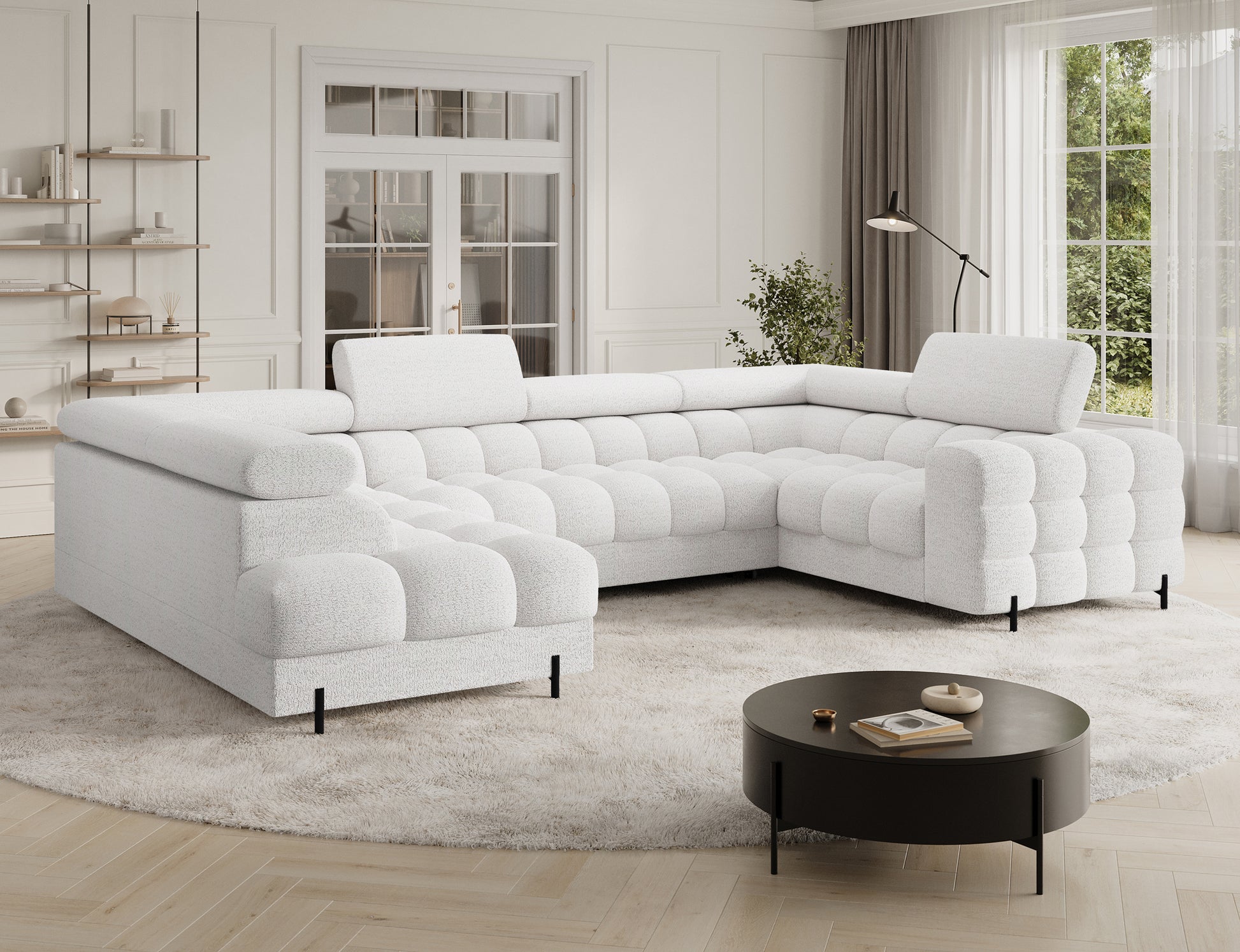 Narożnik Royal w kolorze białym z pojemnikiem na pościel to doskonałe połączenie funkcjonalności i elegancji.