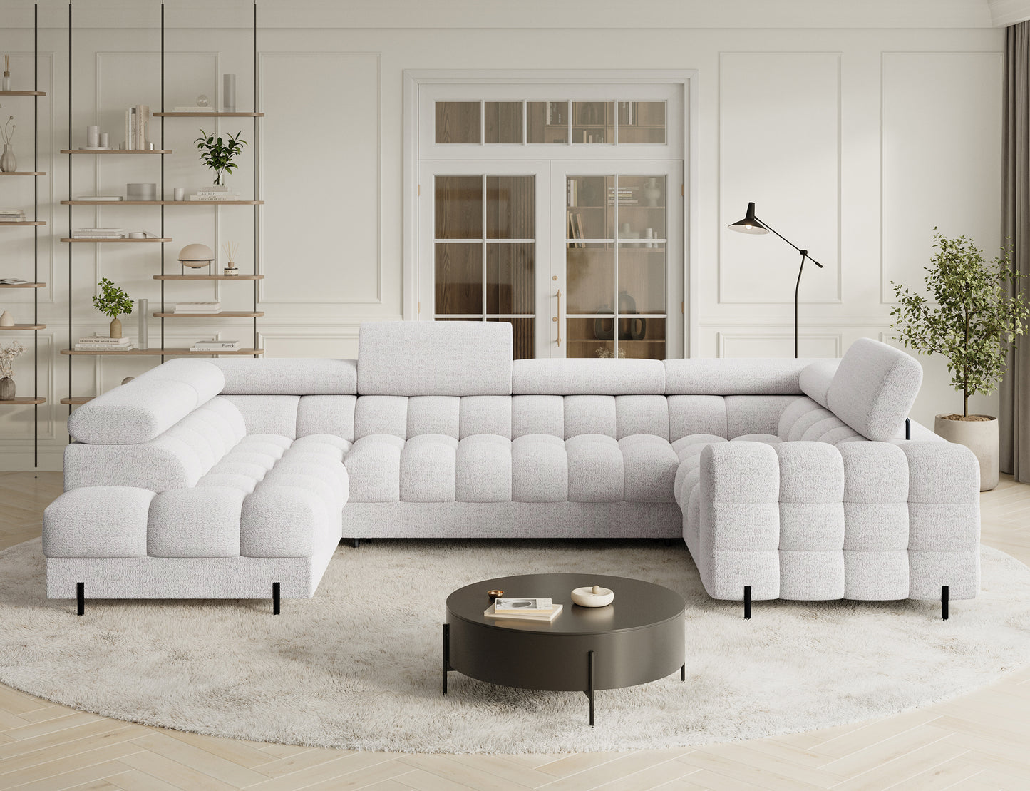 Narożnik Royal w białym kolorze z pojemnikiem na pościel. Wygoda, elegancja i przestronność w jednym meblu.