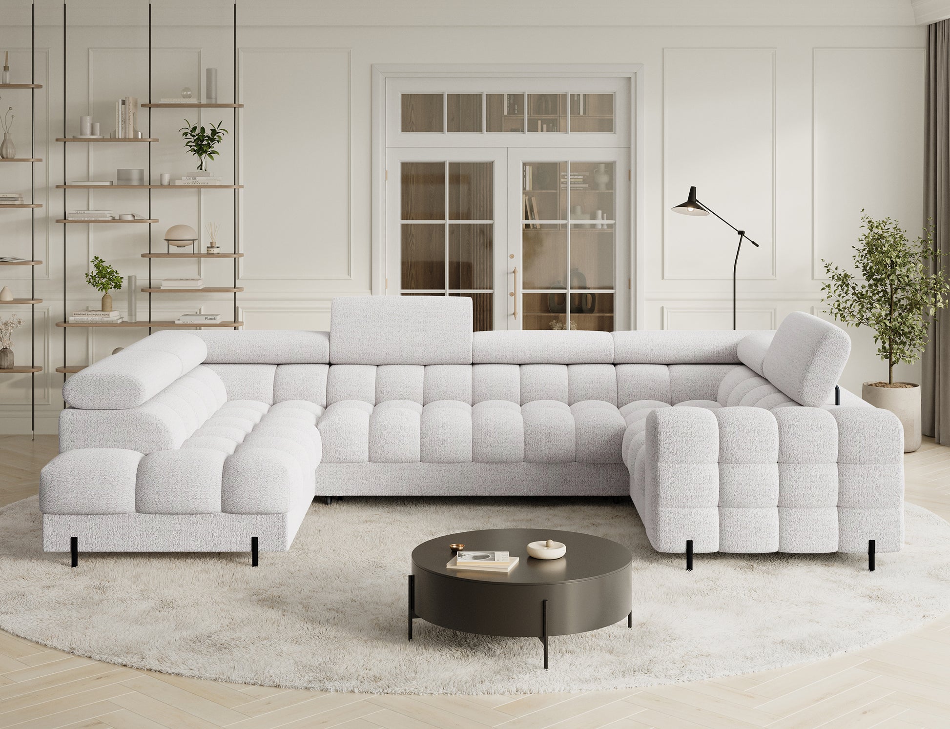 Narożnik Royal w białym kolorze z pojemnikiem na pościel. Wygoda, elegancja i przestronność w jednym meblu.