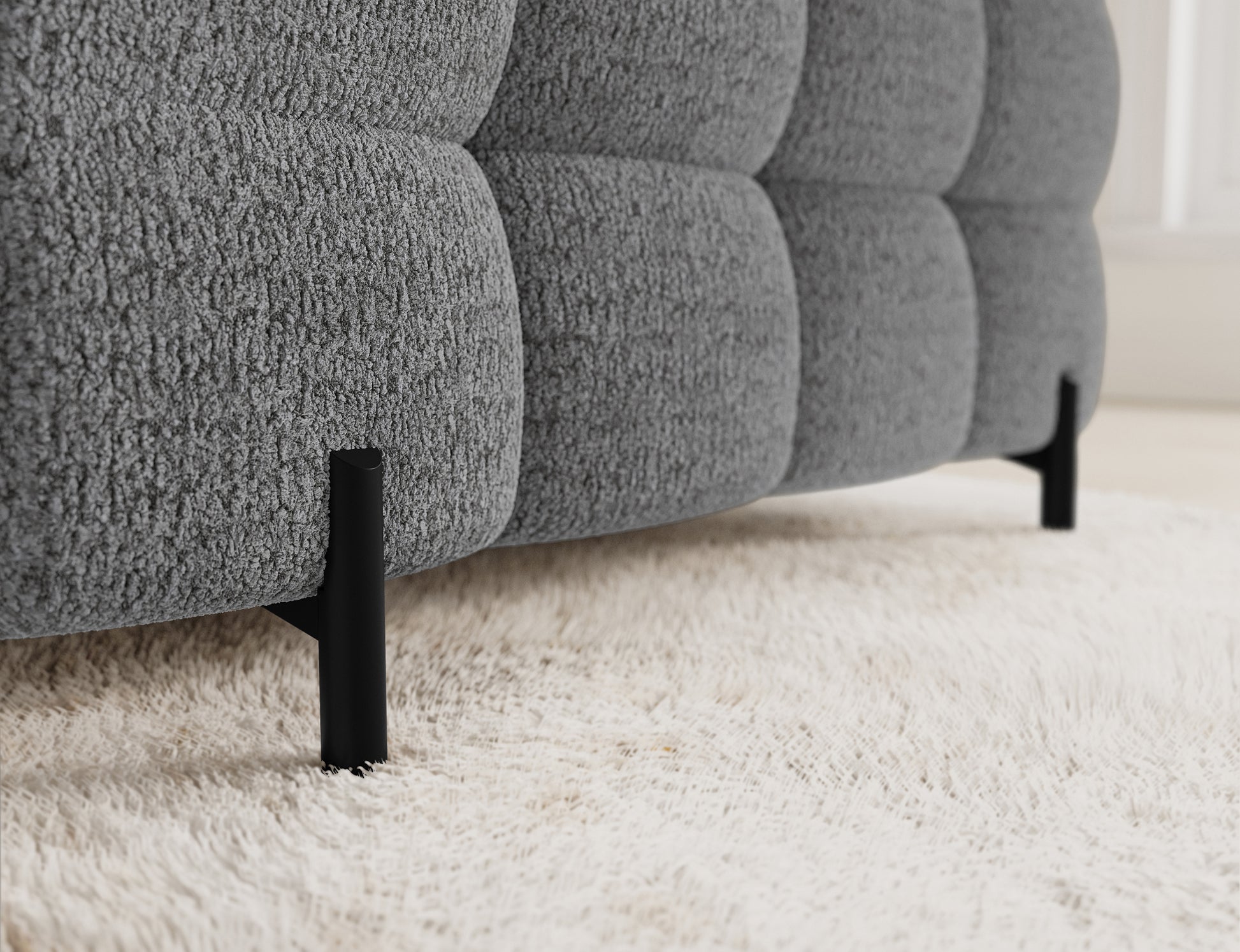 Noga sofy Fectory w tkaninie Royal 03 jasnoszary, metalowe wykończenie, nowoczesny i elegancki design.